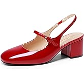 DREAM PAIRS Women's Mary Jane Low Chunky Heels Slingback Closed Square Toe Dress Shoes Wedding Party Work Office Pumps Shoes