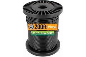 TOYELIU 304 Stainless Steel Black Vinyl Coated Wire Rope,1/16 Inch Overmolded to 3/32 Inch for Globe String Lights Hanging,Outdoor Light Guide Wire(200ft)