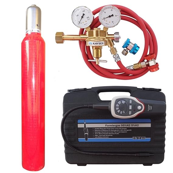 Lecksuch Set Formiergas - Gaslecksuchgerät Sniffer für Klimaanlagen + 10 L Formiergas Eigentumsflasche + Schlauch + Schnellku