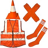 4Pcs Traffic Cone Costume Halloween Construction Orange Traffic Cone Hat Reflective Vest with Glove and Sock for Men Women Adult Party Costume