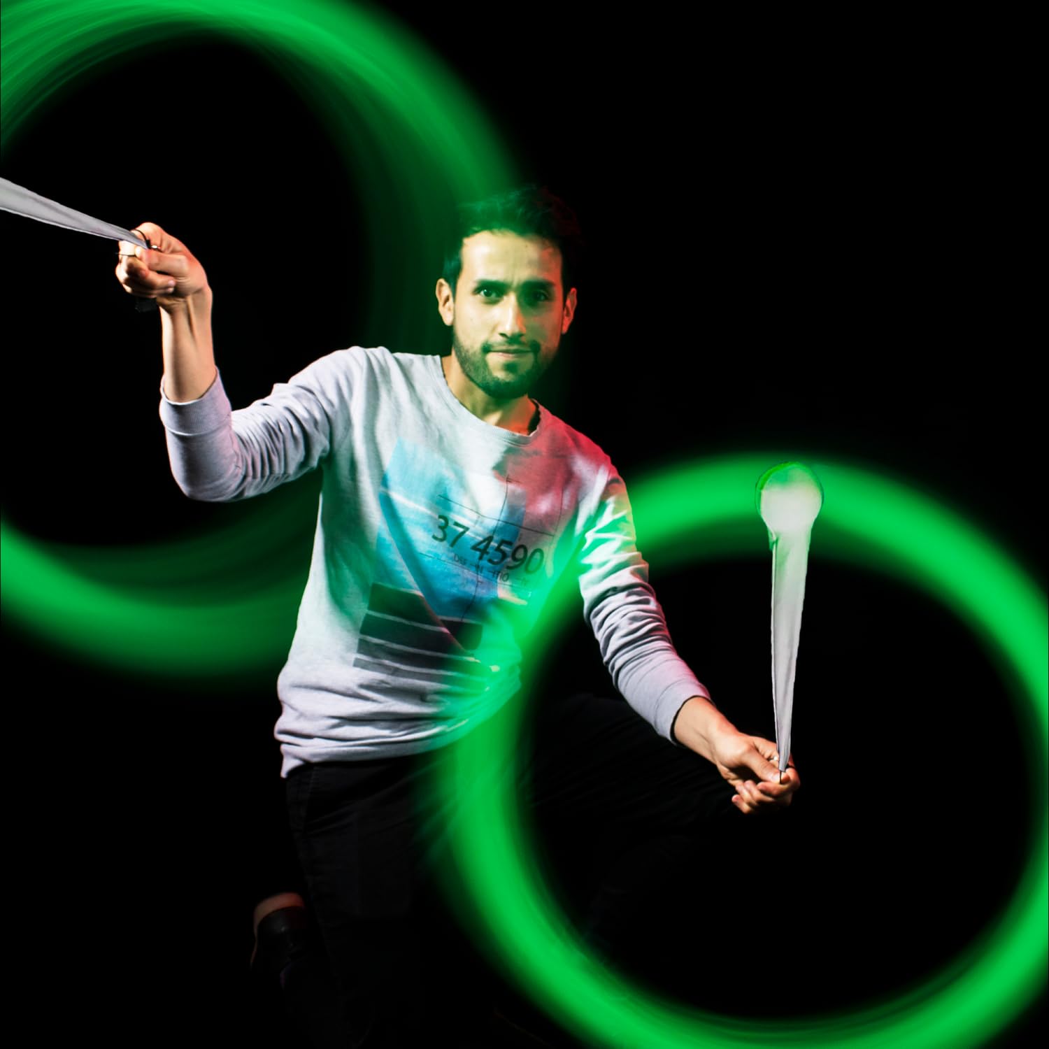 LED Poi Balls - Upgraded Soft Spinning Glow Poi Socks for Beginner Kids and Professional Rainbow Fade and High Strobe Spinning LED Glow Toy Light Up Balls, Pair