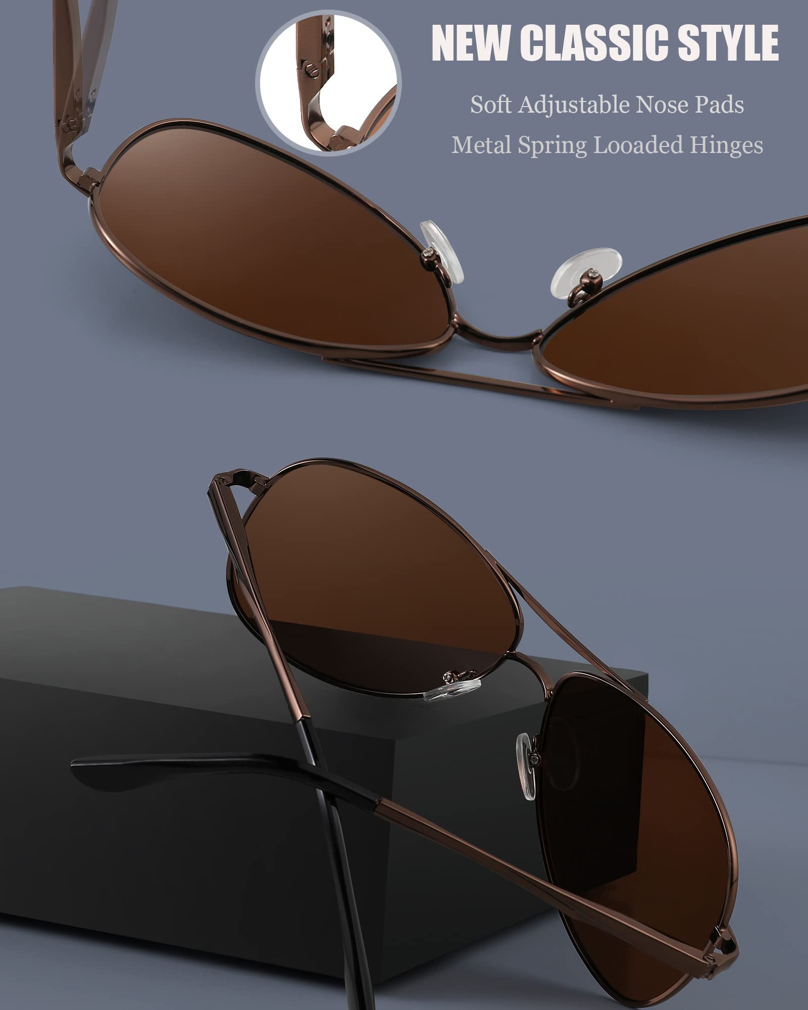 Polarized Aviator Sunglasses for Men Women UV Protection,62mm 2pack