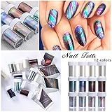 NICOLE DIARY 12 Pcs/Set Starry Sky Nail Foils Multicolor 4x100cm Nail Sticker Decal DIY Manicure Nail Art Transfer Sticker