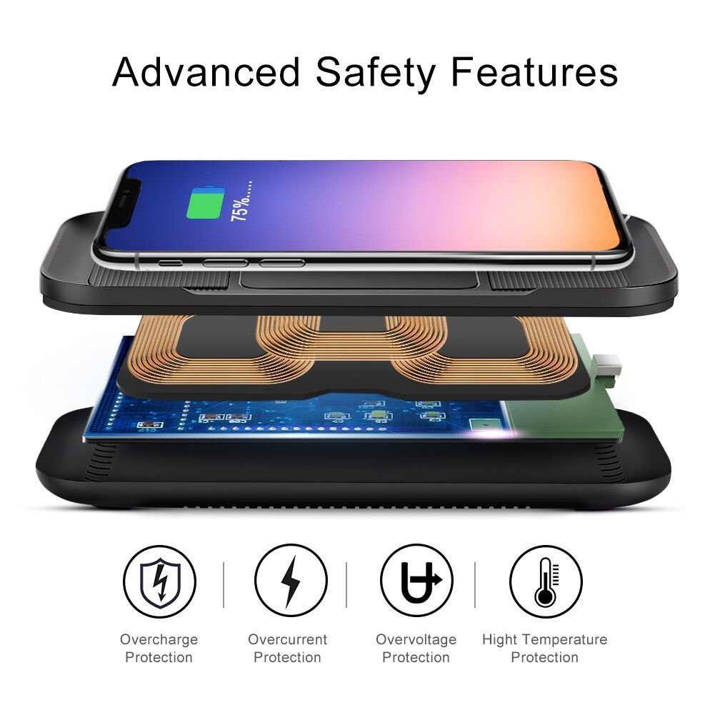 ACTOPP Cargador Inalámbrico Rápido 3 bobinas Qi Cargador para Coche Estación de Carga para iPhone X 8 8 Plus Samsung Galaxy S8 S8 Plus S7 S6 Edge Note 5 y Todos los Dispositivos Qi IP67 Impermeable