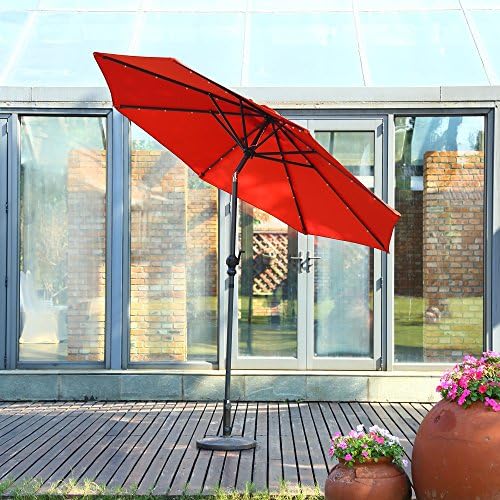 Respace 9-Feet 32 Solar Powered LED Lighted Patio Umbrella Outdoor with Push Button Tilt and Crank,8 Aluminum Ribs,100% Polyester,UV resistant,Orange