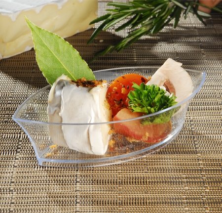 Fineline Settings 6207-CL, 4.5x2.3-Inch Clear Plastic Tiny Treasures Boat Dish, Disposable Serving Hot & Cold Food Dessert Salad Bowl (100)