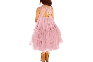 MITILLY Girls Boho Lace Backless Square Neck Sleeveless A Line Ruffle Tiered Flowy Long Party Dress