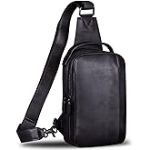 IVTG Genuine Leather Sling Bag for Men and Women Vintage Real Leather Sling Backpack Shoulder Crossbody Bag Chest Purse
