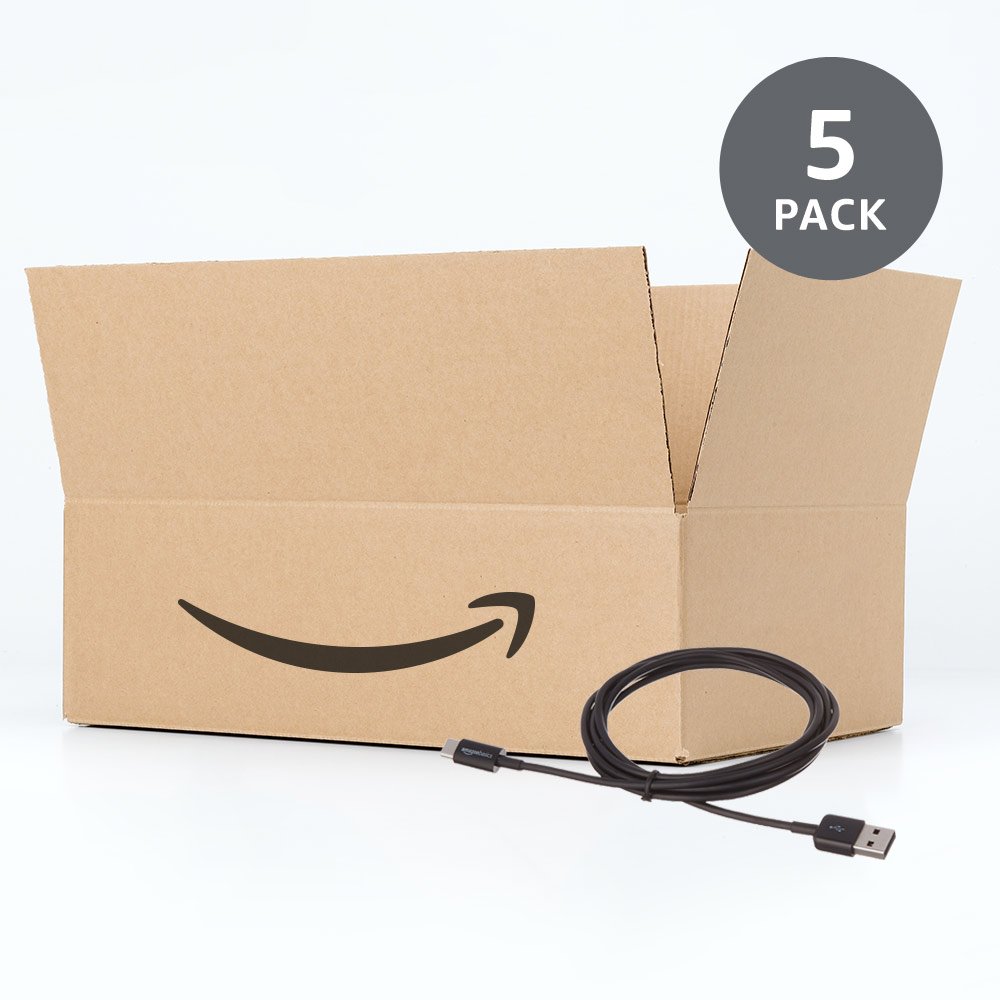 Amazon Basics 5-Pack USB-C to USB-A 2.0 Fast Charger Cable, 480Mbps Speed, USB-IF Certified, for Apple iPhone 16/15, iPad, Samsung Galaxy, Laptops, 6 foot, Black
