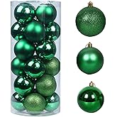 PICKBEAU 24ct 2.36 Inch Christmas Balls Ornaments for Xmas Christmas Tree - Shatterproof Christmas Tree Decor Hanging Ball for Holiday Wedding Party Decoration (Green 60mm)