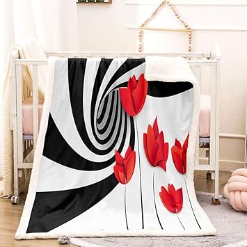 Rotierende schwarze und weiße rote Rose Kuscheldecke Wohndecke