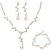 Hapibuy Crystal Bridal Wedding Jewelry Necklace Earrings Bracelet Set Rhinestone Choker Necklace For Brides Bridesmaid Women Party Acessory