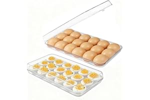 Pidea Shop Egg holder for fridge - deviled egg containers with lid, Clear Stackable Plastic Egg Holder, Space-Saving 36 Egg refrigerator Organizer (Clear, Pack of 02)