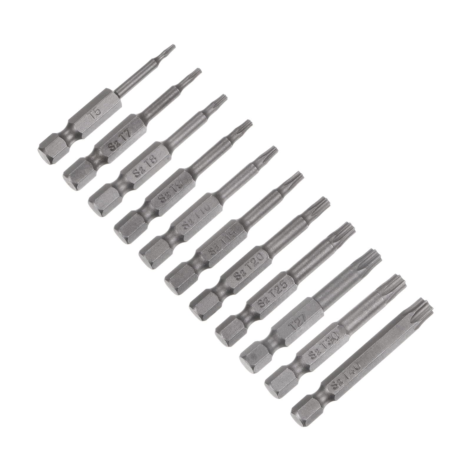 uxcell 12PCS T5-T40 Torx Security Screwdriver Bit Set S2 Steel Magnetic Tamper Resistant Star Drive Drill Bit 2" Long 1/4 Inch Hex Shank