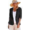 Mina Self 2025 Summer Linen Blazer Women Lightweight 3/4 Stretchy Ruched Sleeve Fully-Lined Casual Work Jacket with Pockets