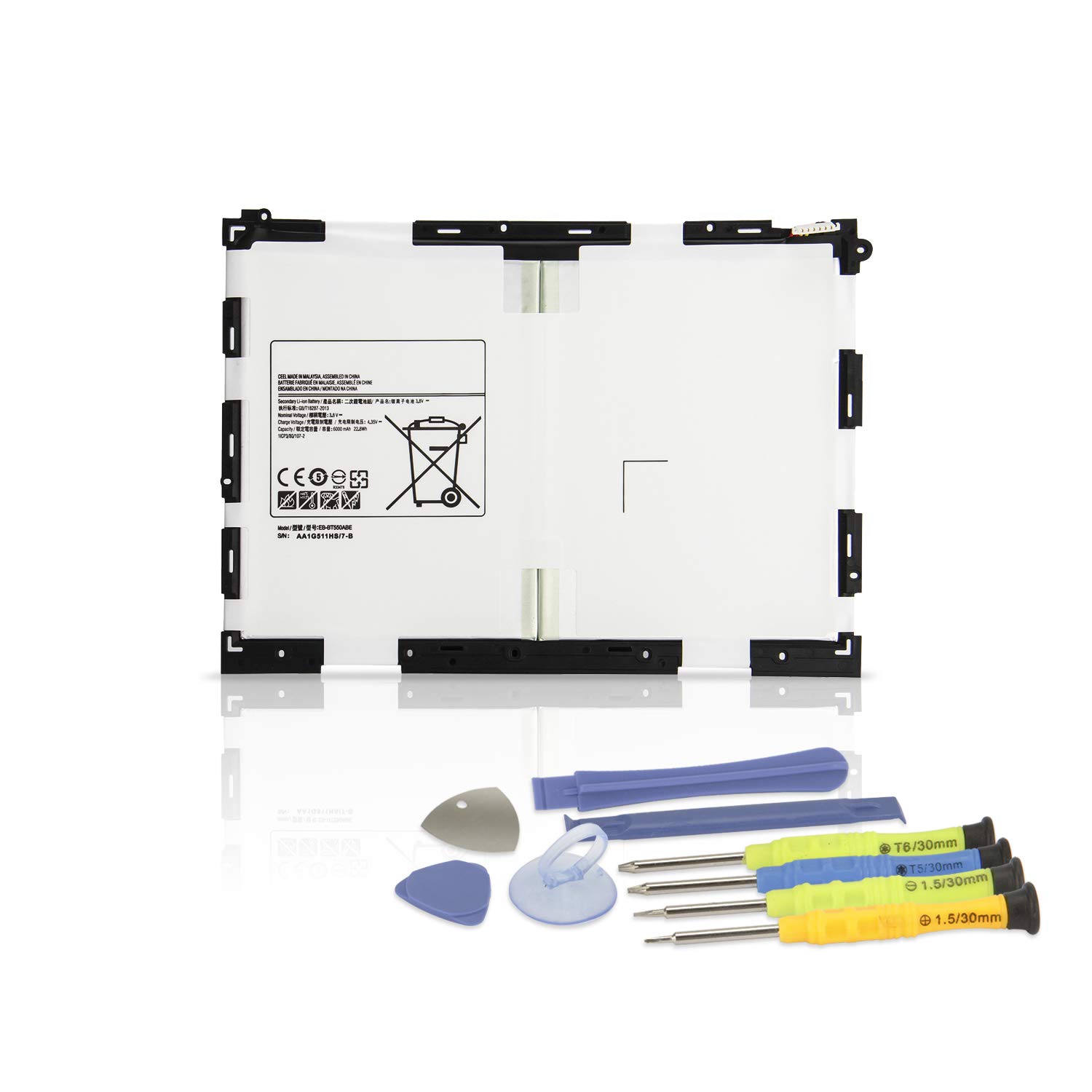 K KYUER 3.8V 22.8Wh 6000mAh EB-BT550ABE Tablet PC Battery for Samsung Galaxy Tab A 9.7" SM-T550 SM-P550(WiFi) SM-T555 SM-P555(3G, 4G/LTE&WiFi) S-Pen Model SM-T555C SM-P351 EB-BT550ABA with Tools