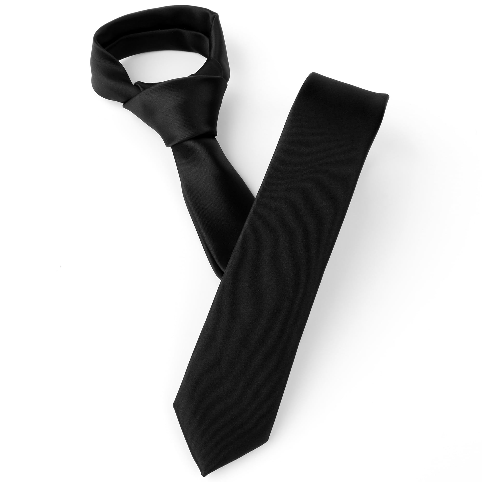 Landisun Black Tie Men Women Solid Skinny Ties Slim Ties Satin Tie