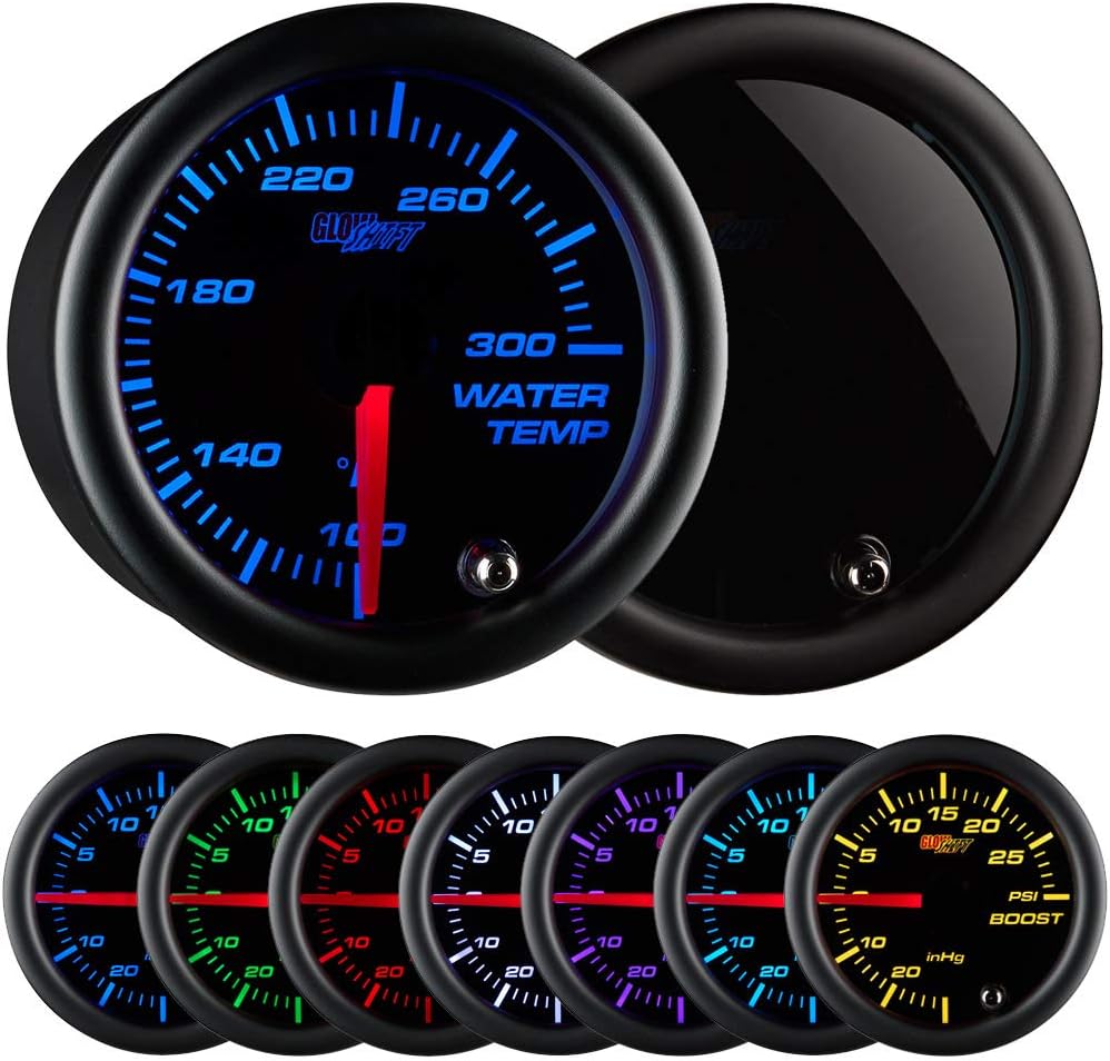 GlowShift Tinted 7 Color 300 F Water Coolant Temperature Gauge Kit - Includes Electronic Sensor - Black Dial - Smoked Lens - For Car & Truck - 2-1/16": Automotive