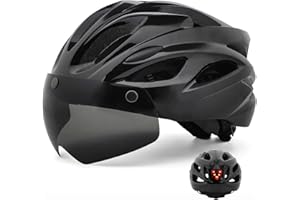Adult Mountain Bike Helmet with Magnetic Goggles and Battery Powered Tail Light Adjustable Size 22.8-24.4in Bicycle Helmets M