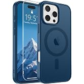 SUPFINE Magnetic for iPhone 16 Pro Case Deep Blue | With Screen Protector, Translucent Matte, Compatible with MagSafe, Military Grade Drop Proof, Rugged Shockproof Protective