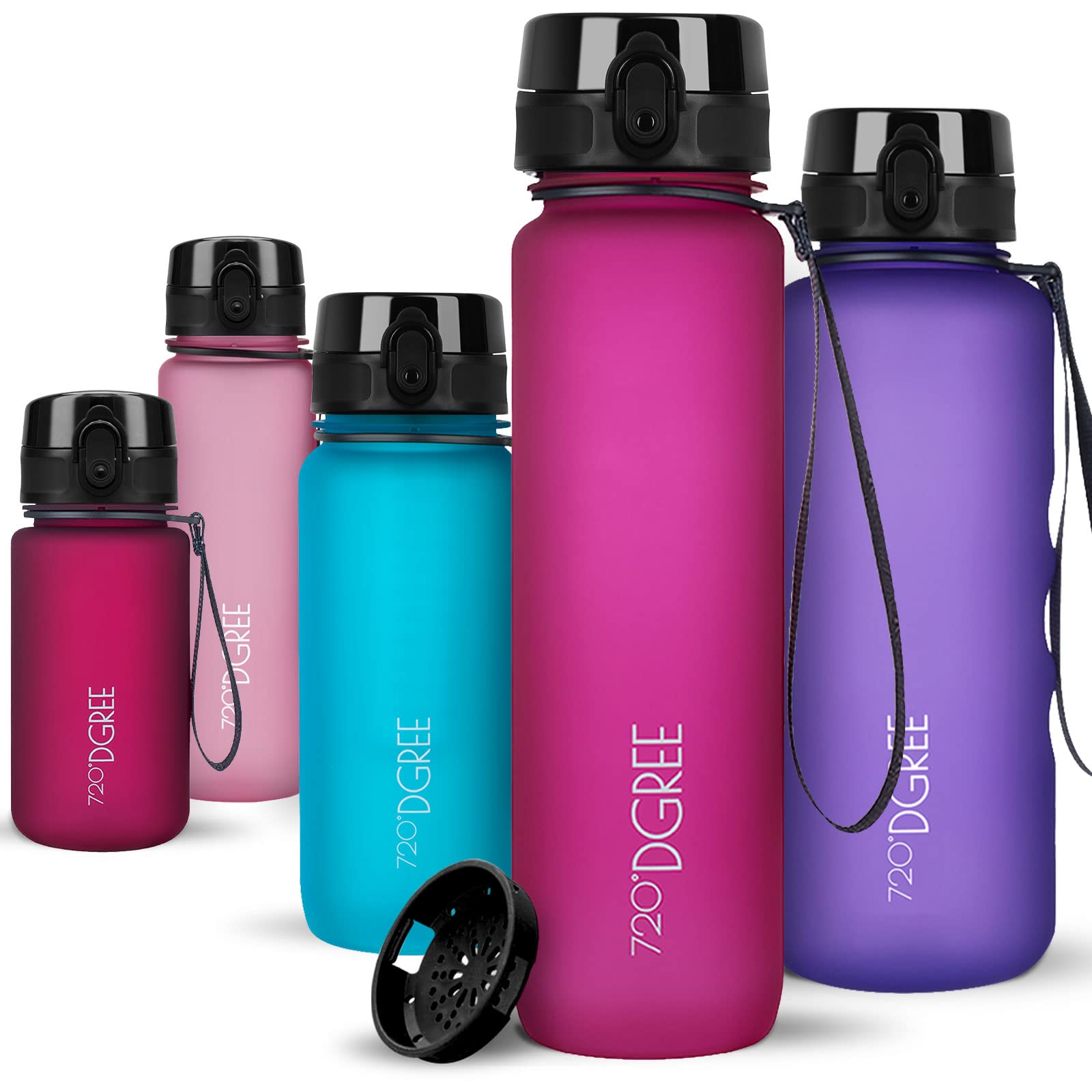 720°DGREE Water Bottle 650ml “uberBottle“ softTouch +Sieve - BPA-Free Tritan, Leakproof, Reusable Drinking Bottle - Sports Bottle for School, Fitness, Gym, Cycling, Travel, Office, Outdoor, Hiking