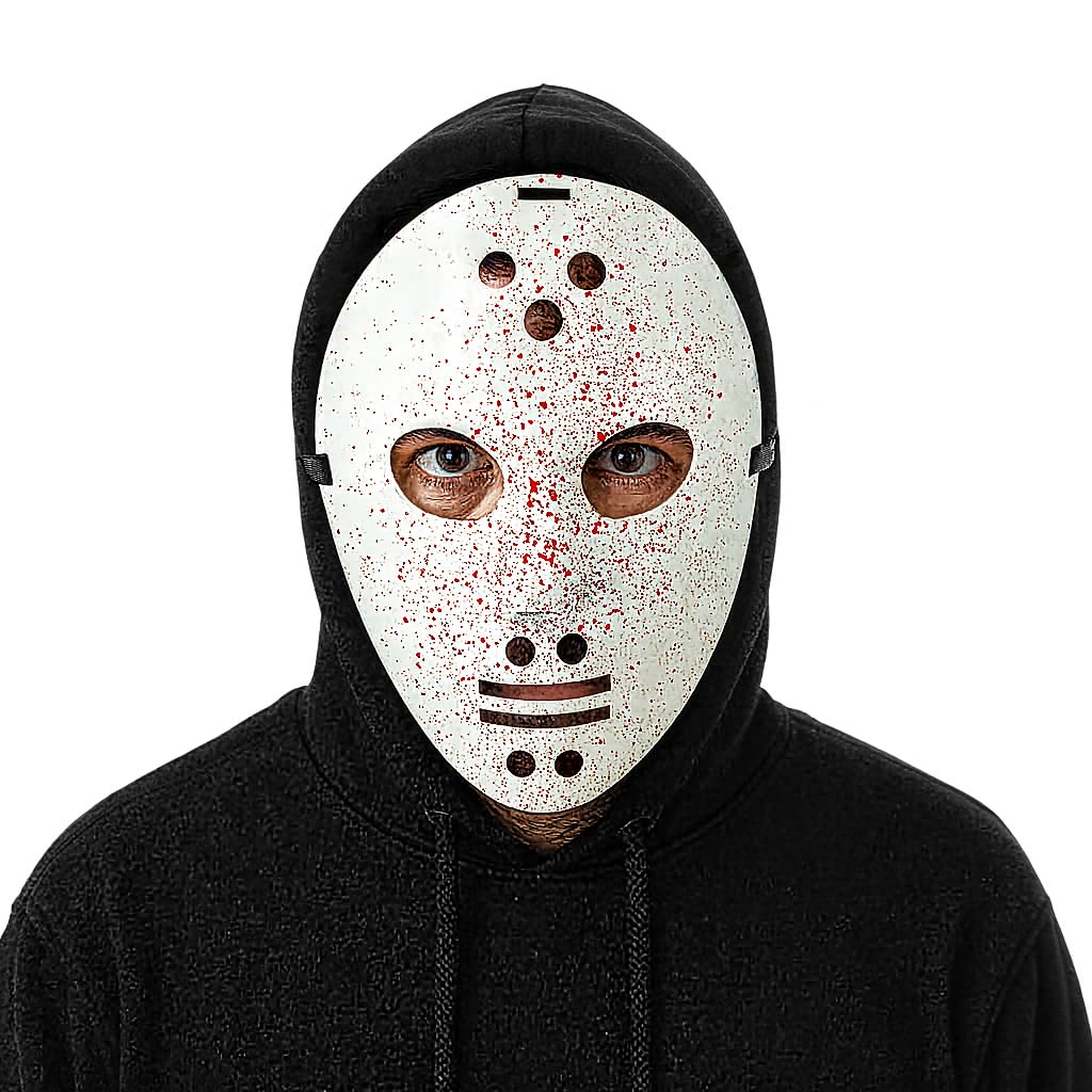 Komonee 2 x Jason Hockey Mask Blood Splatter Adult White Halloween Costume Party Unisex Fancy Dress Outfit — image 1
