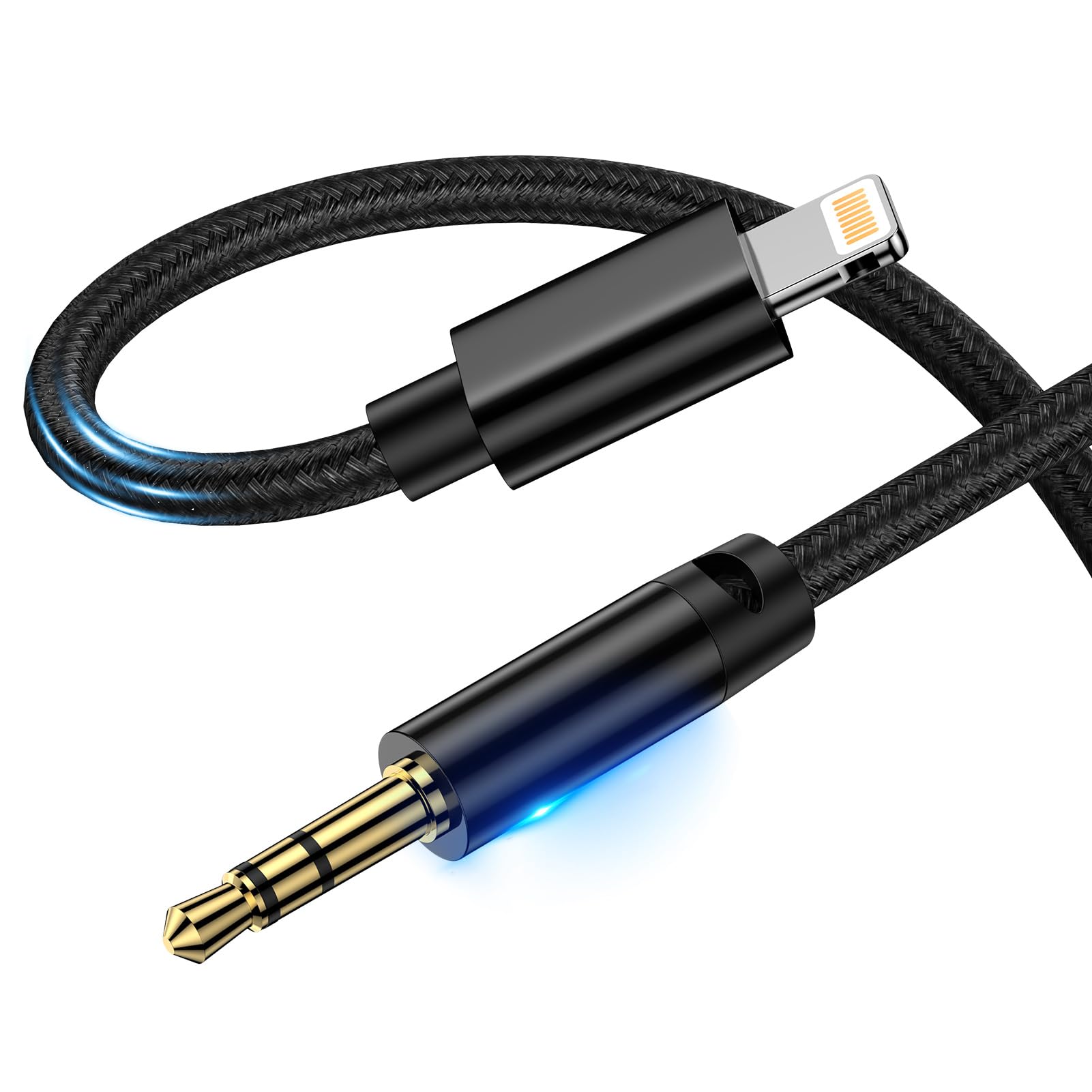 GAEF iPhone AUX ケーブル Lightning to 3.5mm ステレオケーブル HiFi音質 高耐久ナイロン編 1m MFi 認証 ライトニングオーディオ Lightning aux 変換ケーブル iphone aux 車載用オーディオケーブル iPhone/iPad/iPod用 ヘッドホン/ホームステレオ/カーステレオ/スピーカー など対応 ブラック の商品画像