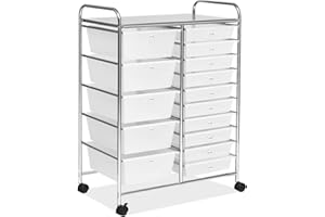 RELAX4LIFE Storage Drawer Carts W/15-Drawer,Rolling Wheels Semi-Transparent Multipurpose Mobile Rolling Utility Cart for School, Office, Home, Beauty Salon Storage Organizer Cart (Clear)