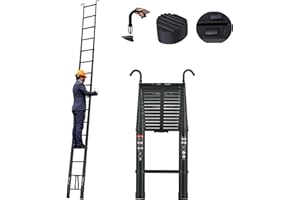 ANSIMIDA 20FT Telescoping Ladders with 2 Hooks, Heavy Duty Aluminum Collapsible Ladder Load 330 LBS Capacity, Non-Slip Feet, Extension Ladders Applicable to Household and Outdoor Working
