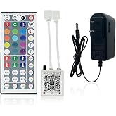 KEXU 44 Key RGB LED Strip Lights IR Remote Control,Remote Receiver for RGB LED Light Strip, 24V Power Adapter for LED Lights for Bedroom