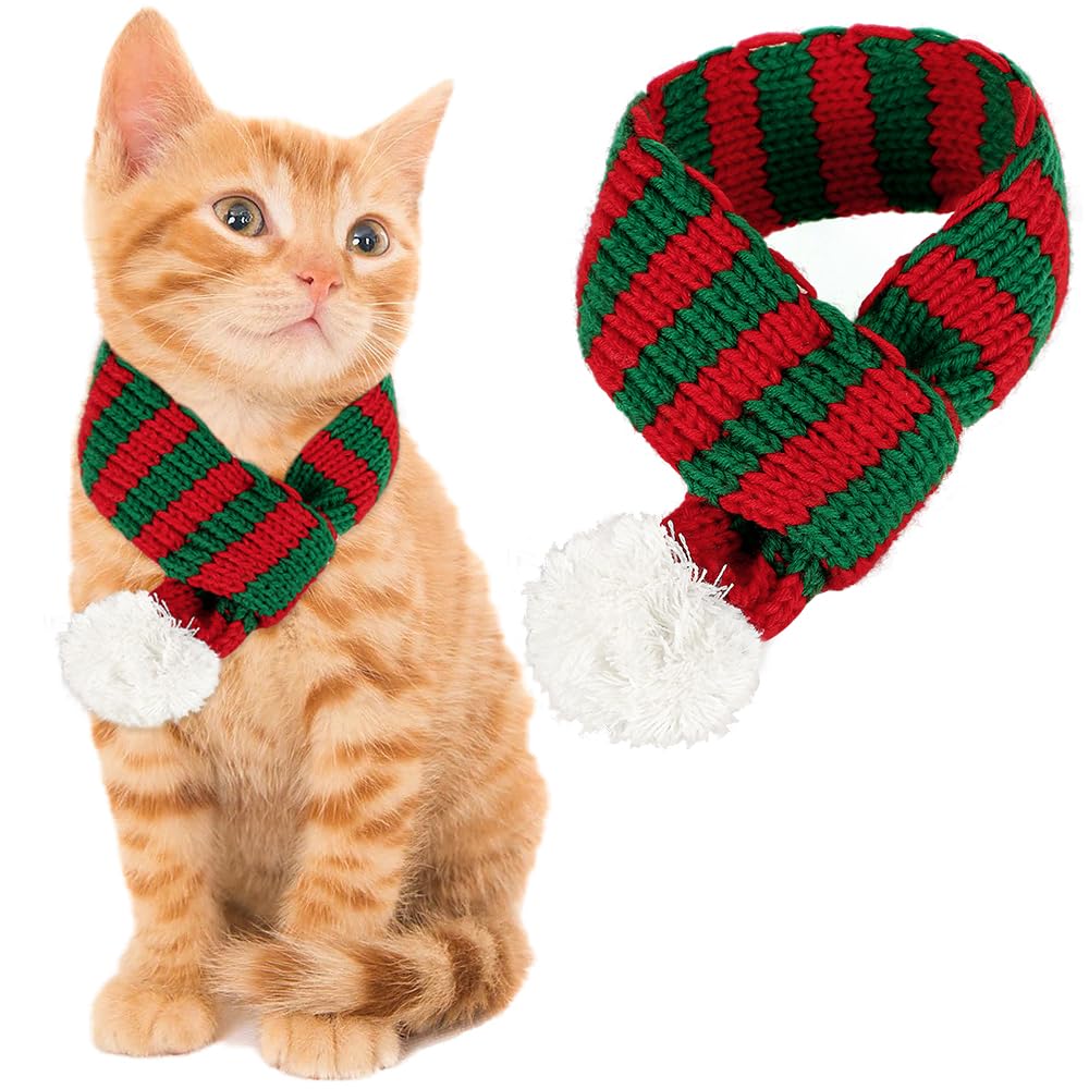 ZTA Dog Knitted Scarf for Dogs Cats Santa Red Green Scarf Winter Neck Warmer Pet Apparel Costume (Small)