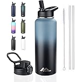StarSpeed 40oz Insulated Water Bottle with Straws & 2 Lids, Stainless Steel Double Walled Vacuum Water Flask, Wide Mouth Sports Water Bottle for Gym Camping Hiking, Indigo Black