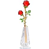 YWHL Handmade Red Rose Flower Crystal Figurine with Vase, Bouquet Glass Flowers Ornament Rose Gifts for Wife Girlfriend Women, Crystal Flower Home Table Decor for Anniversary Wedding