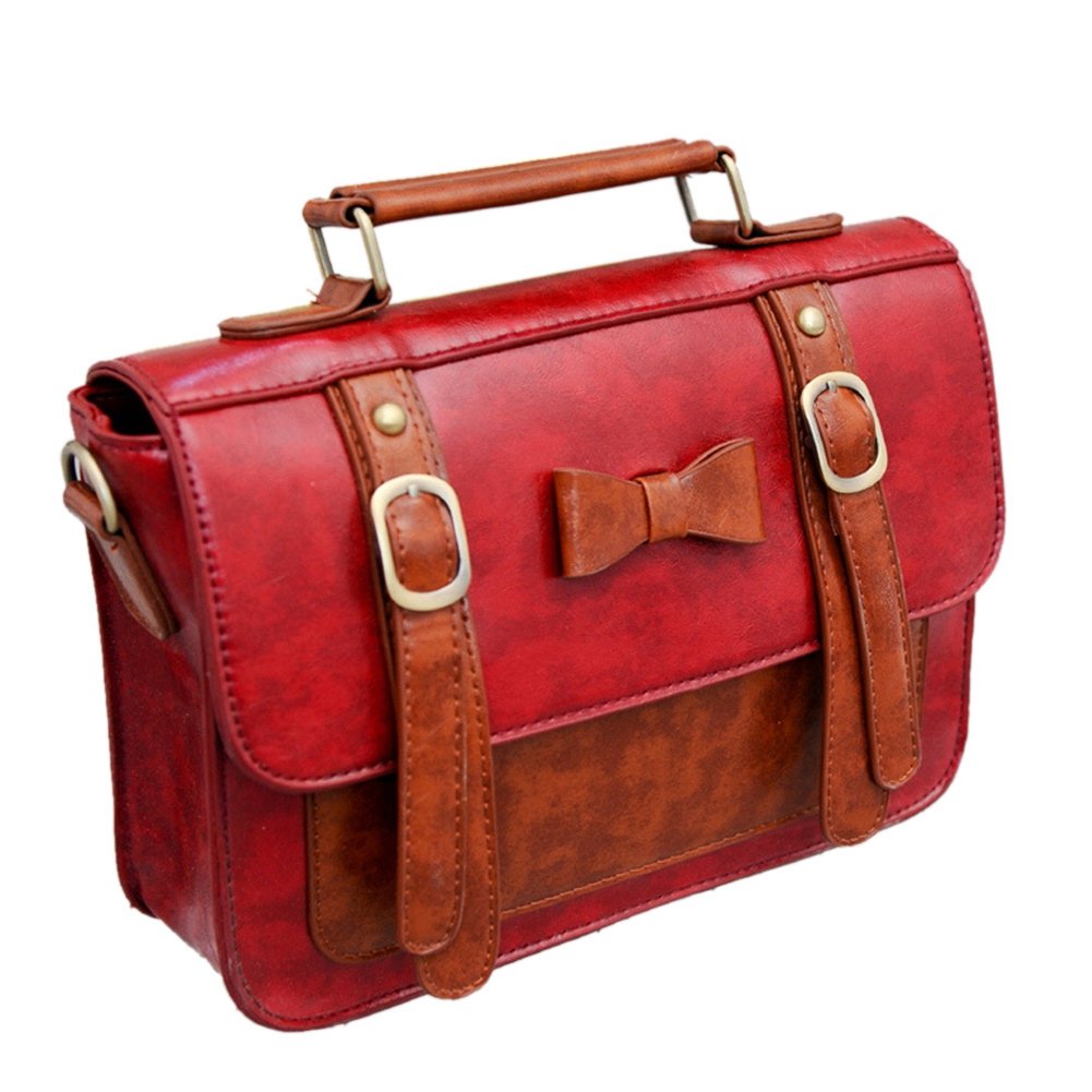 Women\'s Vintage Flap-Over PU Leather Messenger Bag Shoulder Satchel Handbags (One Size, Burgundy)