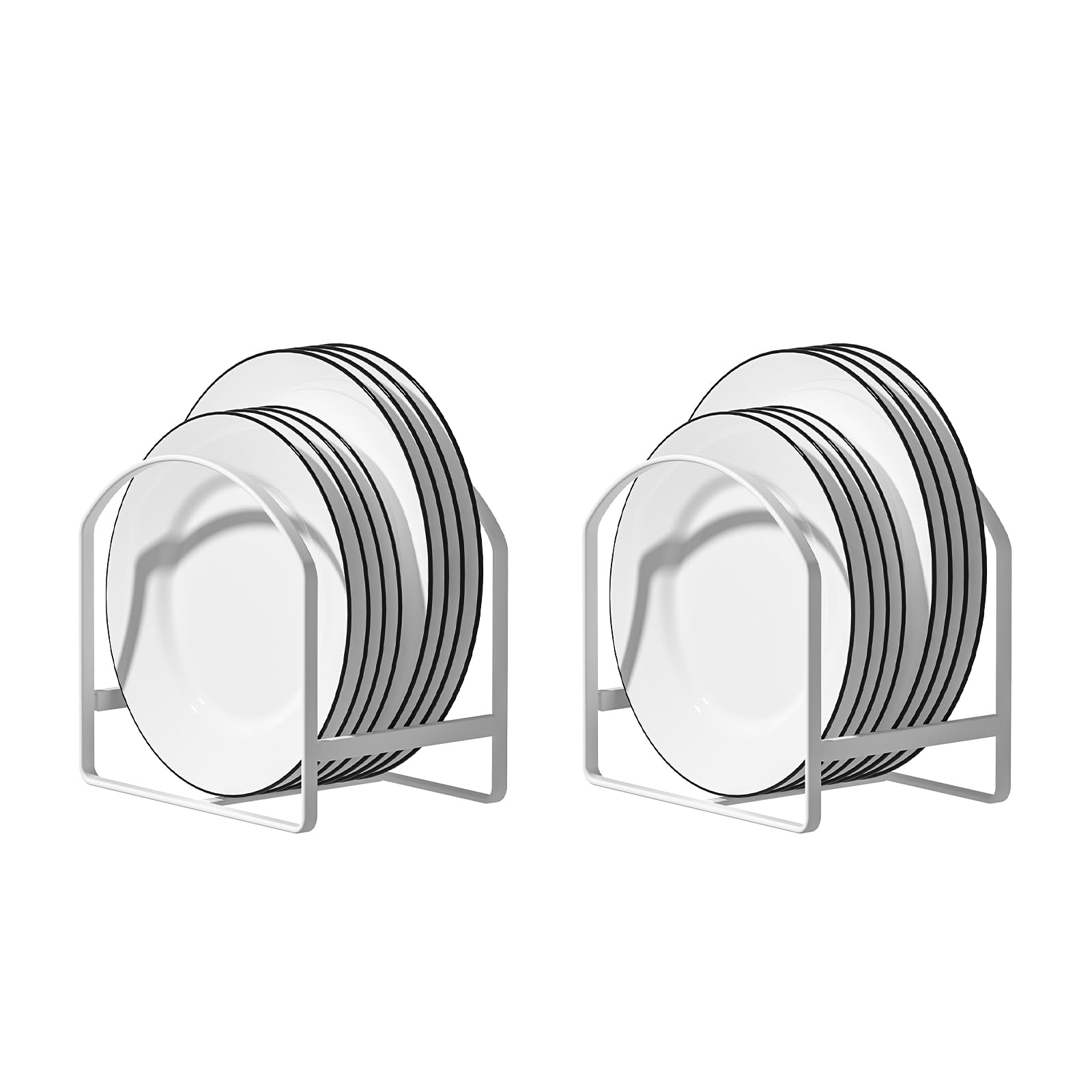 Photo 1 of 2 Pack Kitchen Plate Holder Organizer for Cabinet Space Saver Dinner Dish Storage Rack Upright Dish Drying Racks Metal Plate Dish Racks Stand for Cupboard and Countertop Rustproof Large White