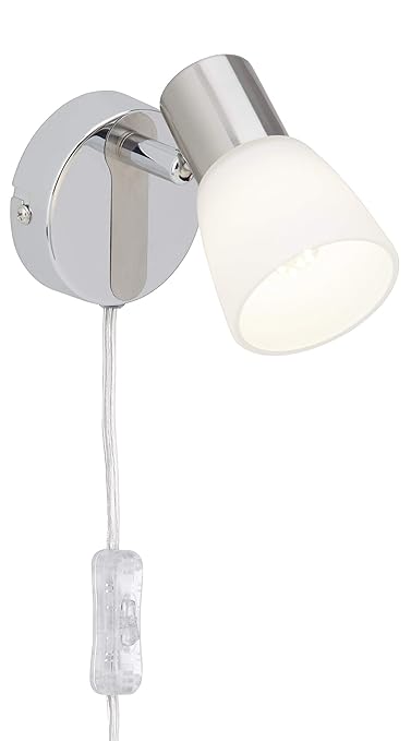 Brilliant Janna Wandspot mit Zuleitung und Schalter, E14, 4 W, 450lm, 3000K, Metall Glas, eisen / chrom G46112/77