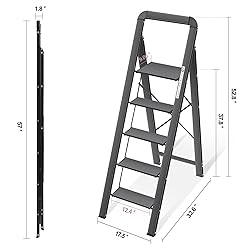 KINGRACK Aluminium 5 Step Ladder, Lightweight Step