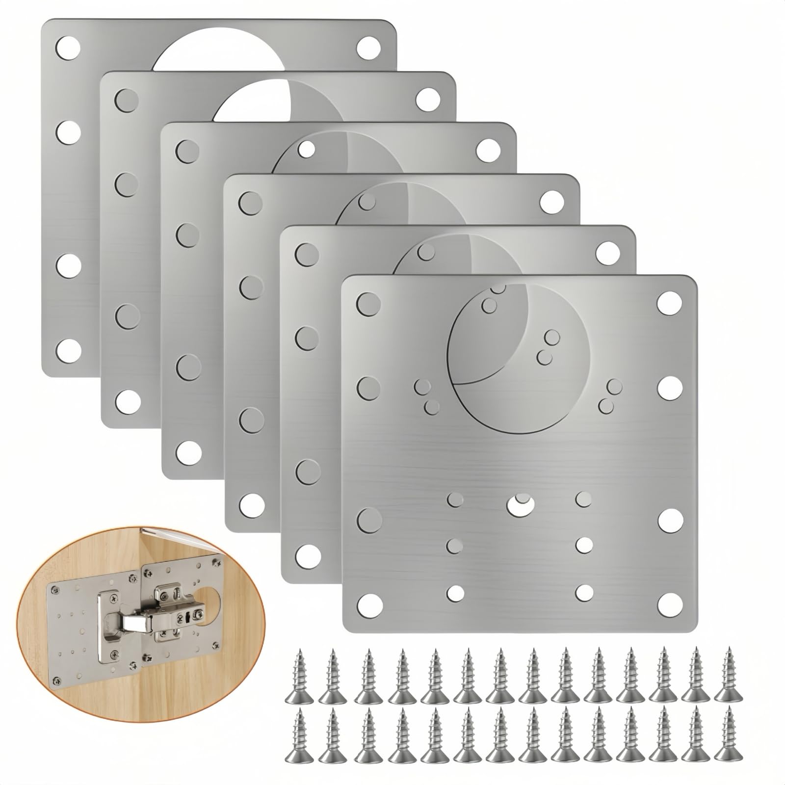 Photo 1 of 20PCS Upgraded Cabinet Hinge Repair Plate Kit: FOGZUVR Durable Door Hinge Mounting Plate Stainless Steel, Large Cabinet Fix Board with Screws for Kitchen Cabinet, Cupboard Doors and Furniture