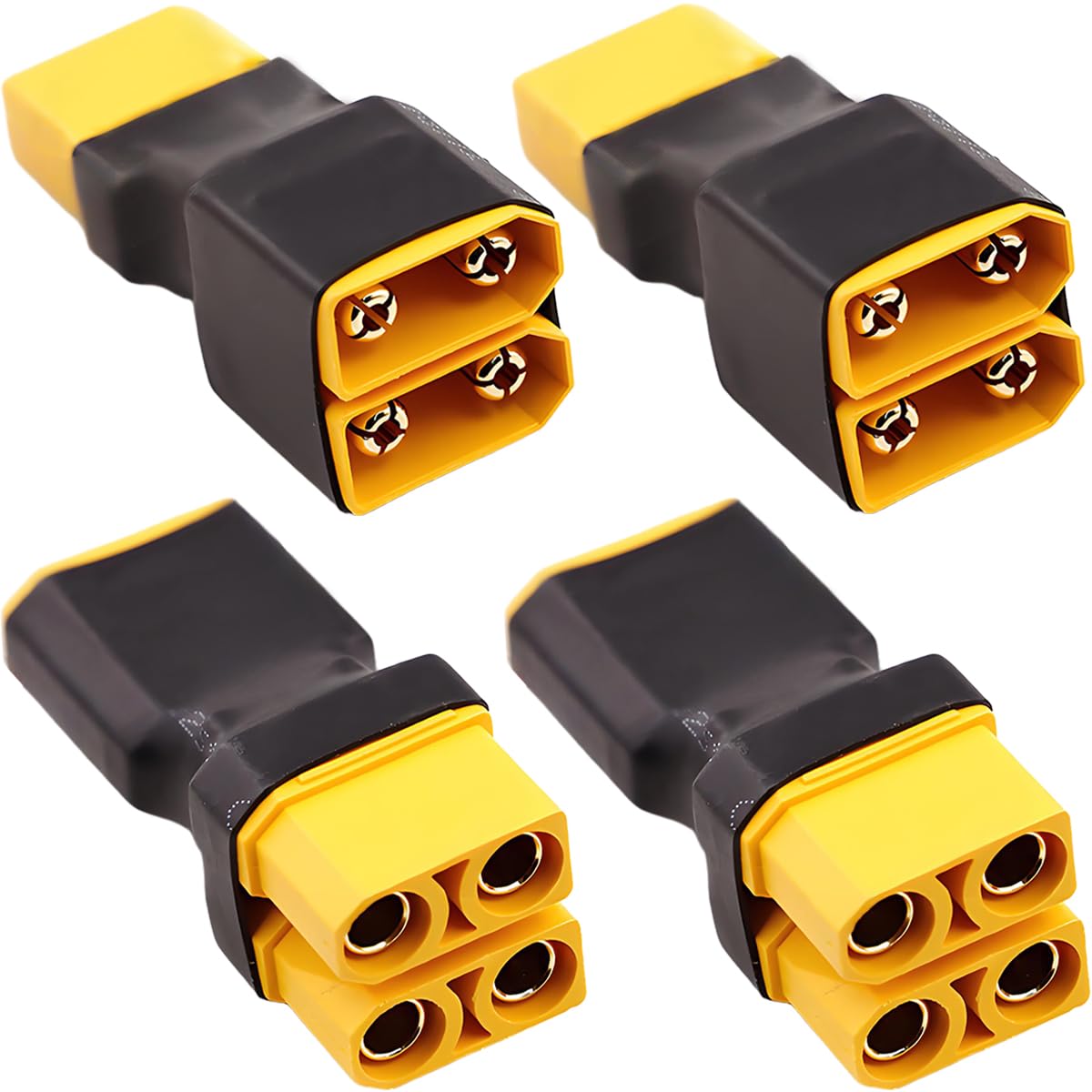 HAAMNING7 4 Pcs XT90 Parallel Battery Connector XT90 No Wire Connector 1 Female to 2 Male 1 Male to 2 Female Parallel Adapter Splitter, for RC Battery ESC FPV