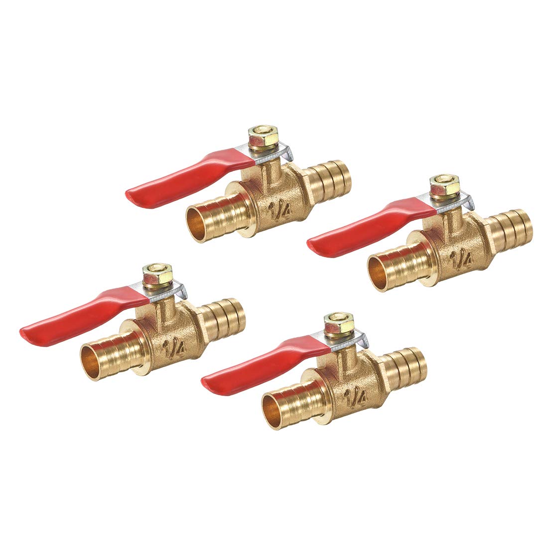 uxcell Ball Valve Shut-Off Valve, 10mm Hose Barb to 10mm Hose Barb, Hose Pipe Tube Fittings, 180 Degree Operation Handle, Brass Valve, Pack of 4