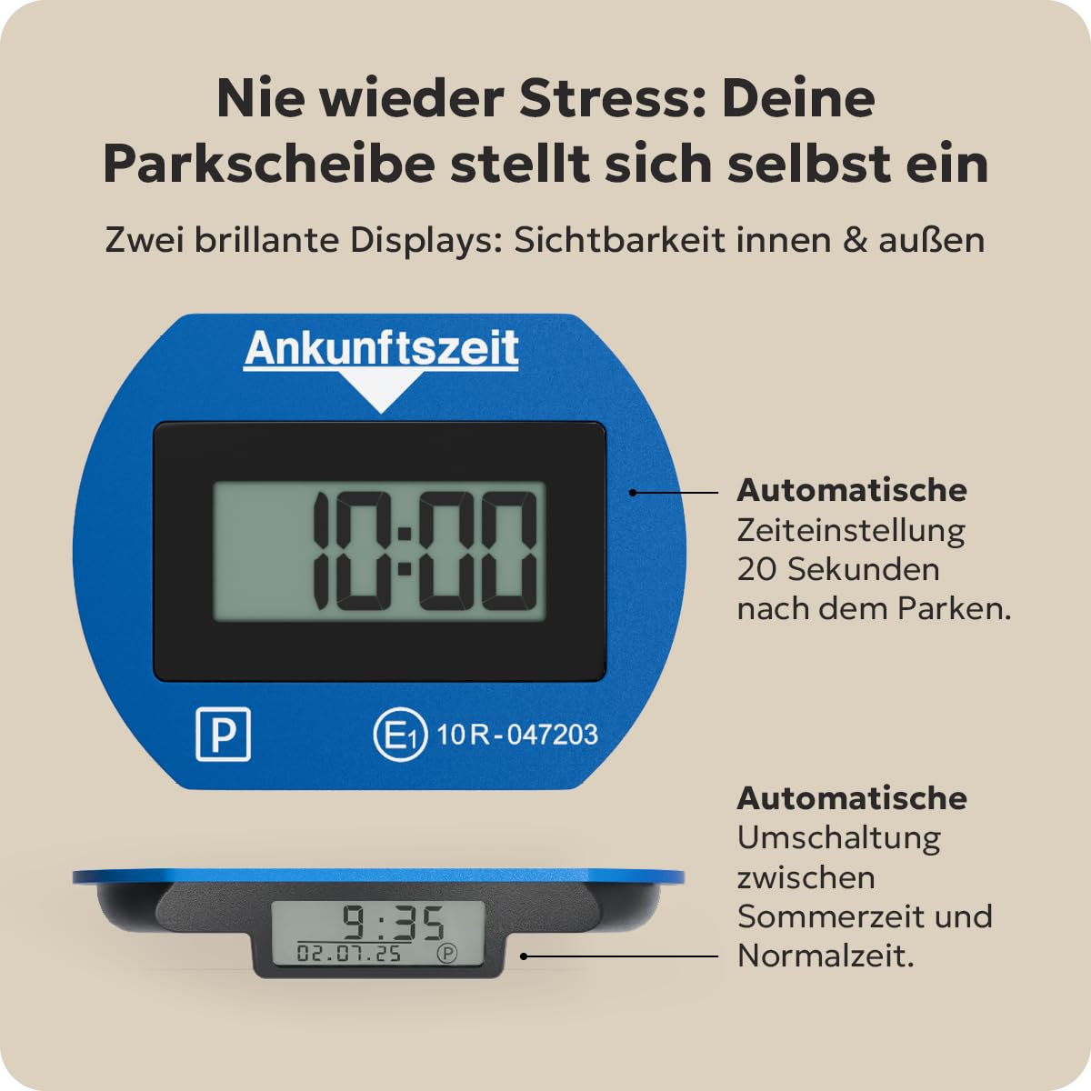 Needit elektronische Parkscheibe Park Lite I automatische Parkscheibe elektrisch mit Zulassung vom Kraftfahrt-Bundesamt I Digitale Parkuhr mit 2 Displays & vielen Funktionen, langlebig & zuverlässig 3