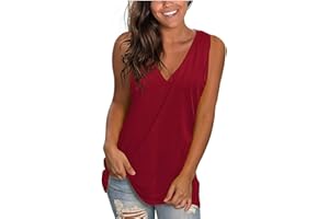 QACKNE Tank Tops for Women 2024 Casual V Neck Sleeveless Shirts Loose Fit Basic Workout T-Shirt Solid Summer Fashion Clothes