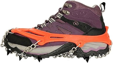 Amazon Co Jp 2セットマンガン鋼氷のグリップの高強度 8つの歯のアイゼン屋外ノンスリップブーツアイススプリント冬ポータブルノンスリップ安全アイスグリップオレンジ高弾性ゴムの滑り止め氷のクリップをハイキング ホーム キッチン