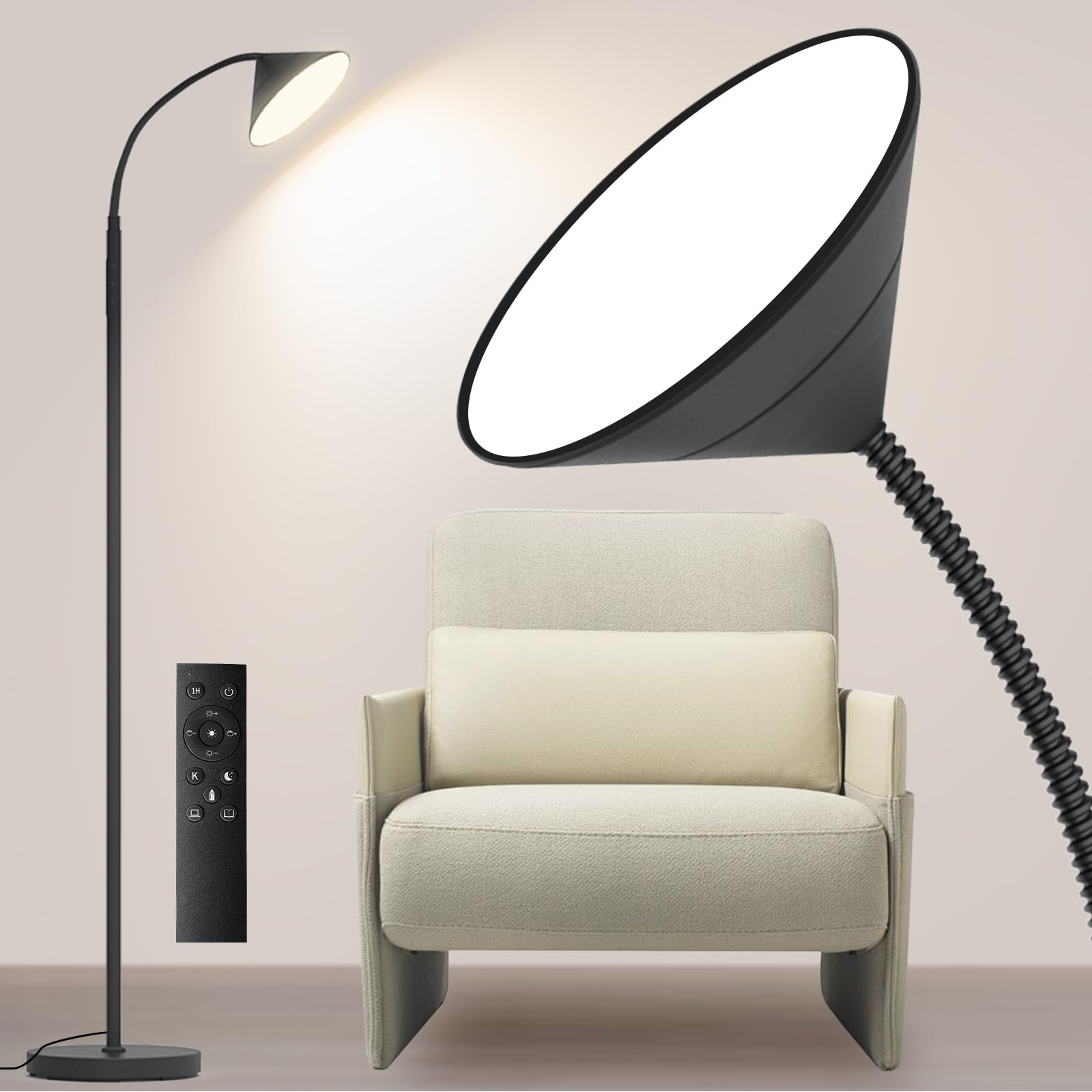 Photo 1 of mukuxin 76" LED Floor Lamp, 18W/1800LM Super Bright Reading Standing Lamp,Stepless Dimmable&Adjustable Color Temperature 2700K-6500K w/Remote& Touch Control Lamps for Living Room Bedroom Office Black