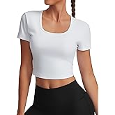 kakola Womens Workout Crop Tops Short Sleeve Athletic Cropped T Shirt Scoop Neck Gym Yoga Fitted Basic Tee