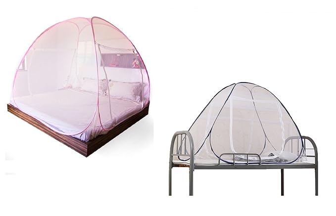 ASP Healthcare Double and Single Bed Mosquito Net with Saviour Stickers Combo (Pink, Standard)