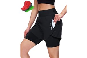Sportneer Bike Shorts Women 4D Gel Padded 2 in 1 Spin MTB Cycling Shorts with 3 Pockets Wide Waistband UPF 50+ Large Black
