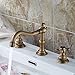 Ollypulse Double Cross Handles High Arc Widespread Bathroom Sink Faucet (Antique Brass)
