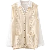 Minibee Women's Sweater Vest Casual Sleeveless Cardigan V-Neck Button Down Vest with Pockets