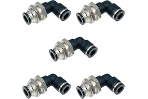 Jienk 5Pcs Bulkhead Elbow 3/8" x 3/8" Tube OD Push to Connect Tube Fitting, PLM-3/8 Bulkhead 90 Degree Elbow Pneumatic Quick Connect Air Fitting
